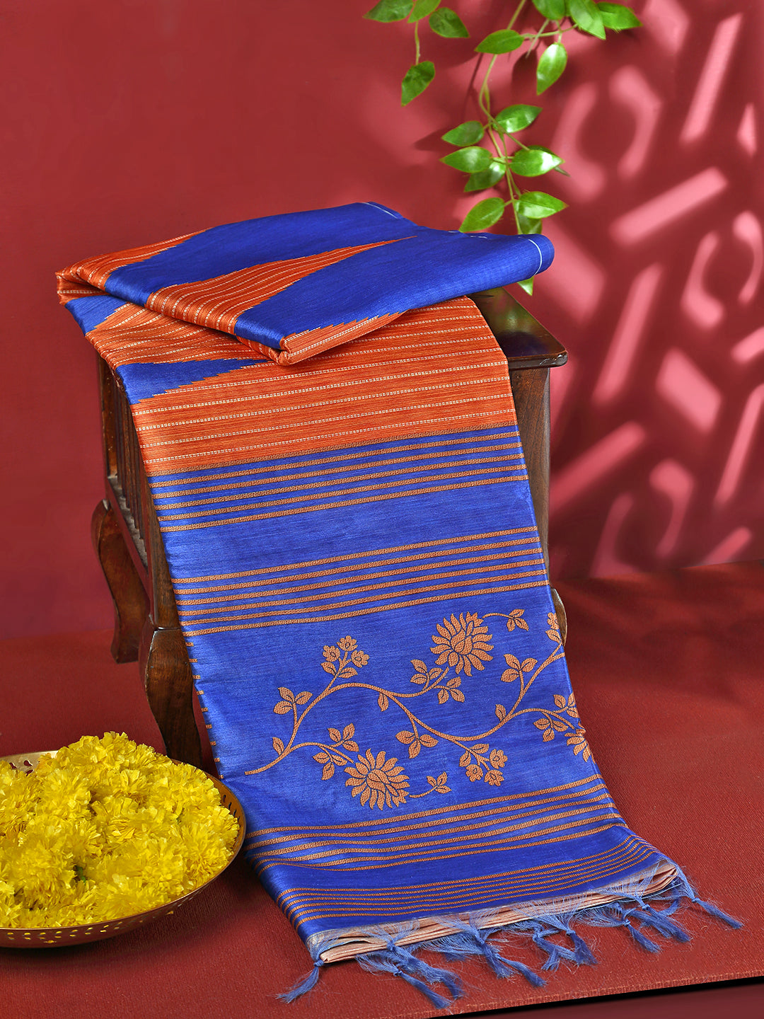 Women Semi Cotton Print Saree Blue SCS74