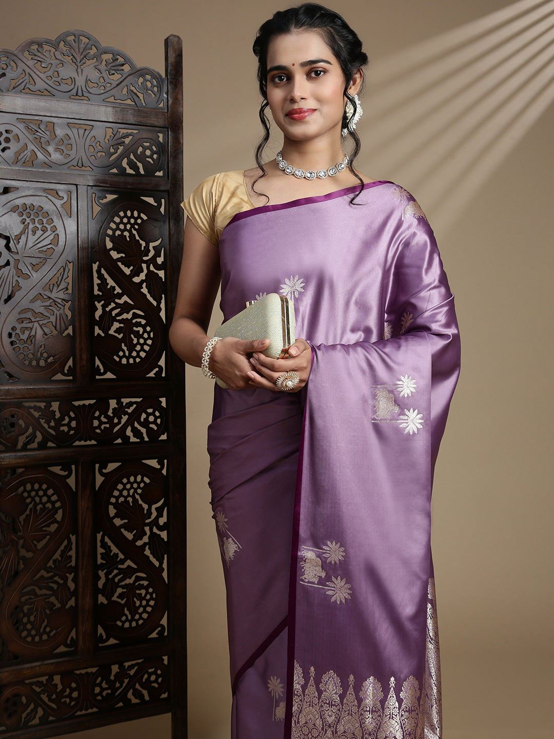 Women Lavender Soft Silk Saree SS385