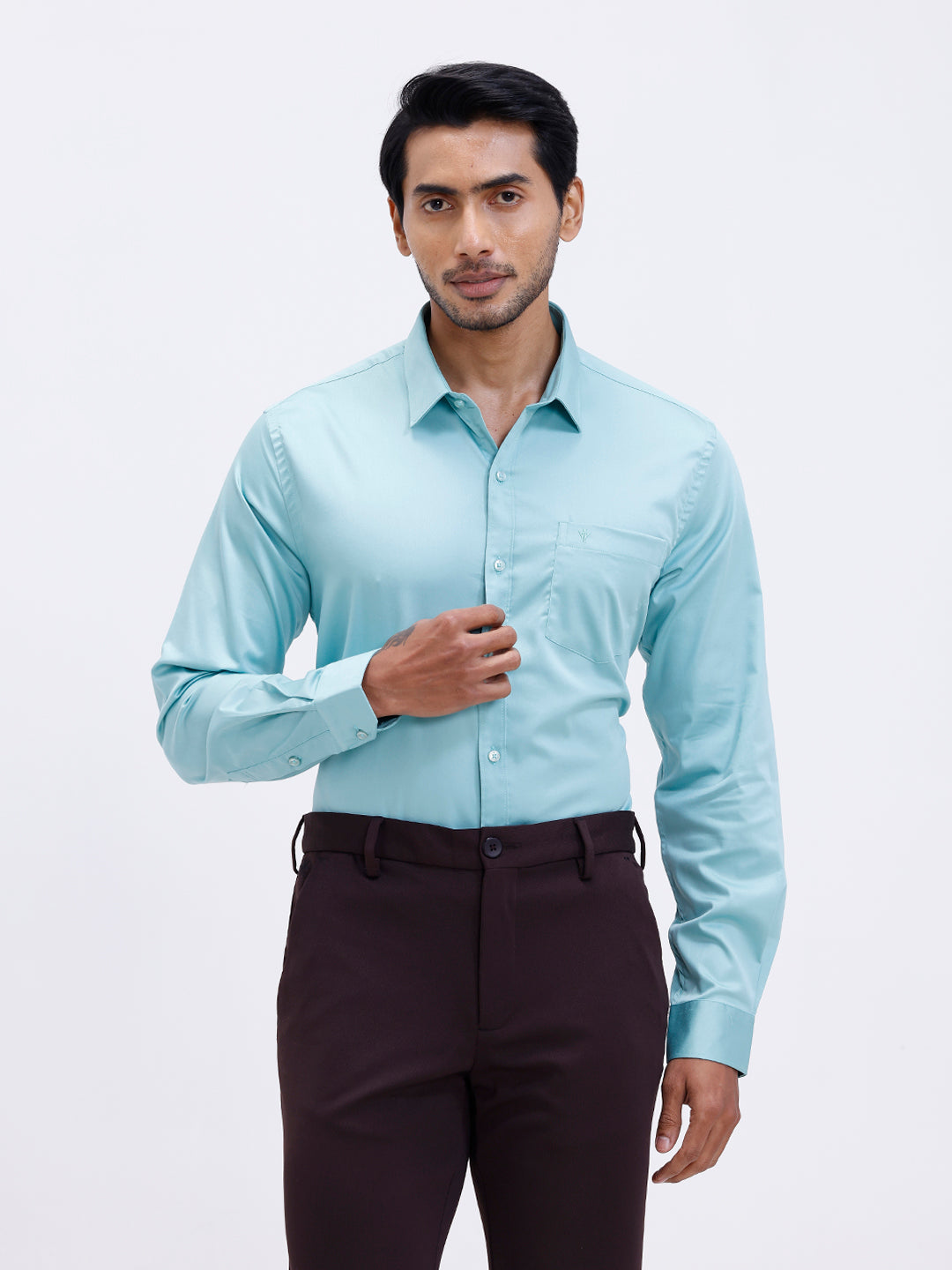 Men Cotton Blend Shirt Shadow Green T53 ACT4