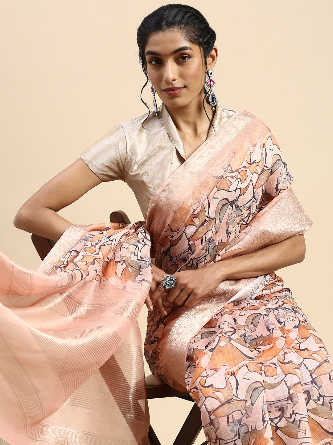 Buy Pure Linen Sarees Online in India | Loomfolks