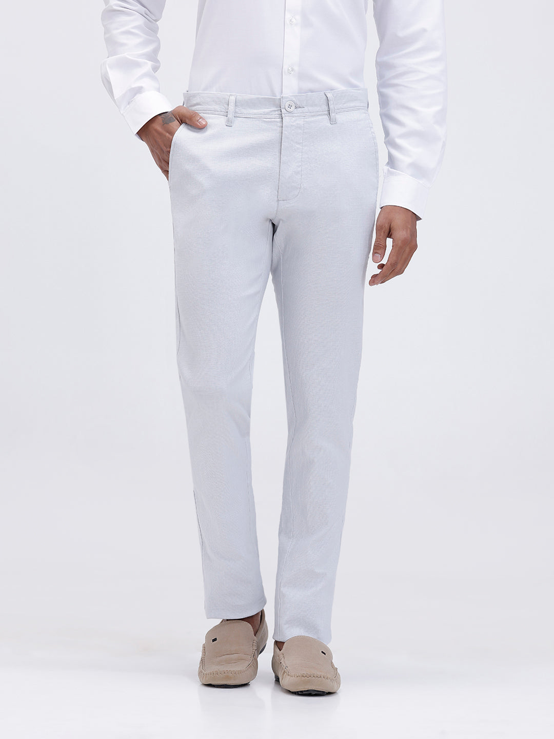 Men Linen Cotton Smart Fit Pant Light Blue