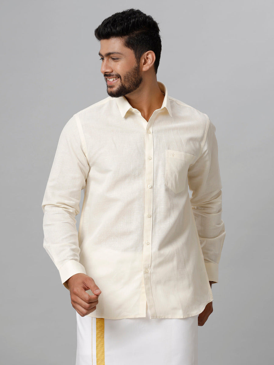 Mens Linen Cotton Cream Shirt LF12