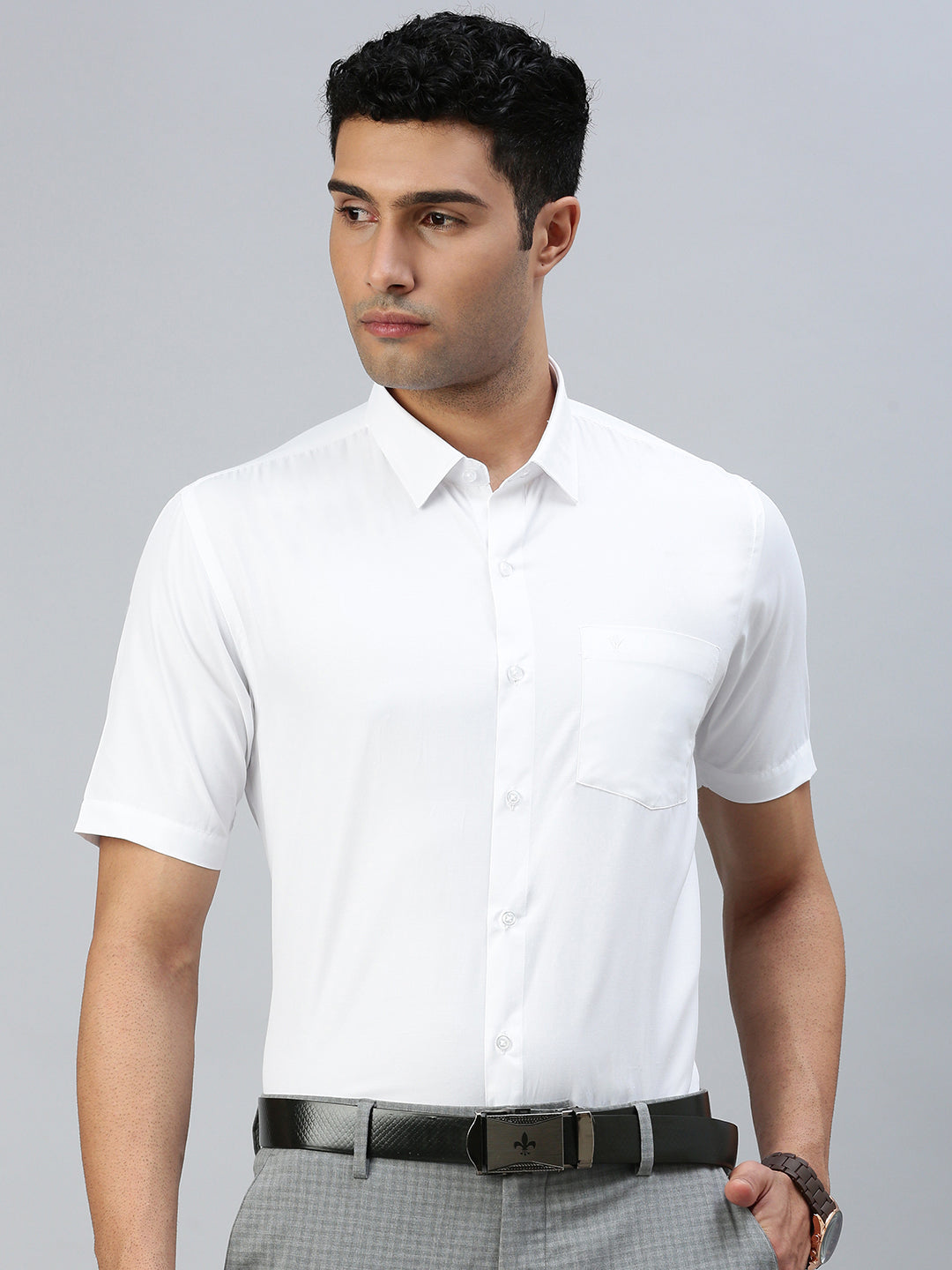 Men Cotton Rich White Shirt Mist