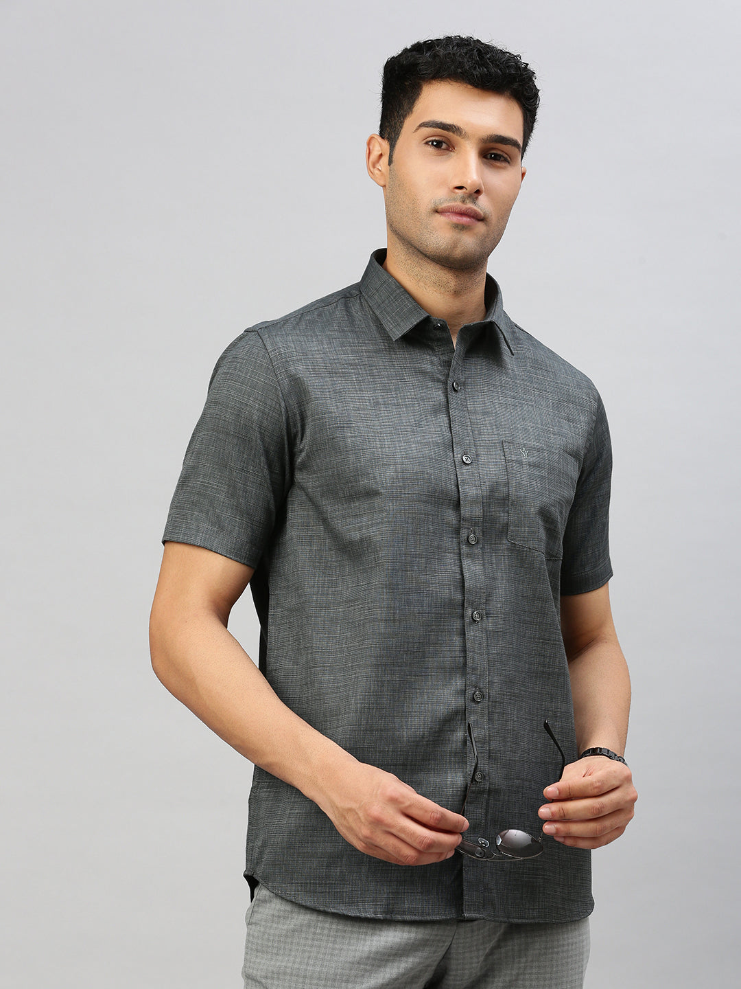 Men Cotton Blend Shirt Grey T33 TI2