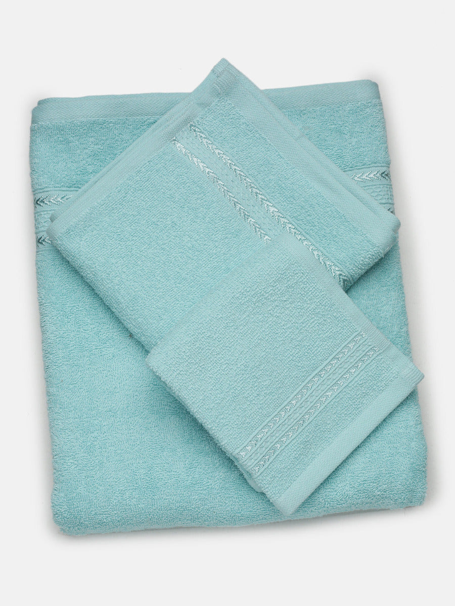 Premium Soft & Absorbent Light Blue Terry Hand Towel, Face Towel & Bath Towel 3 in 1 Combo-view one