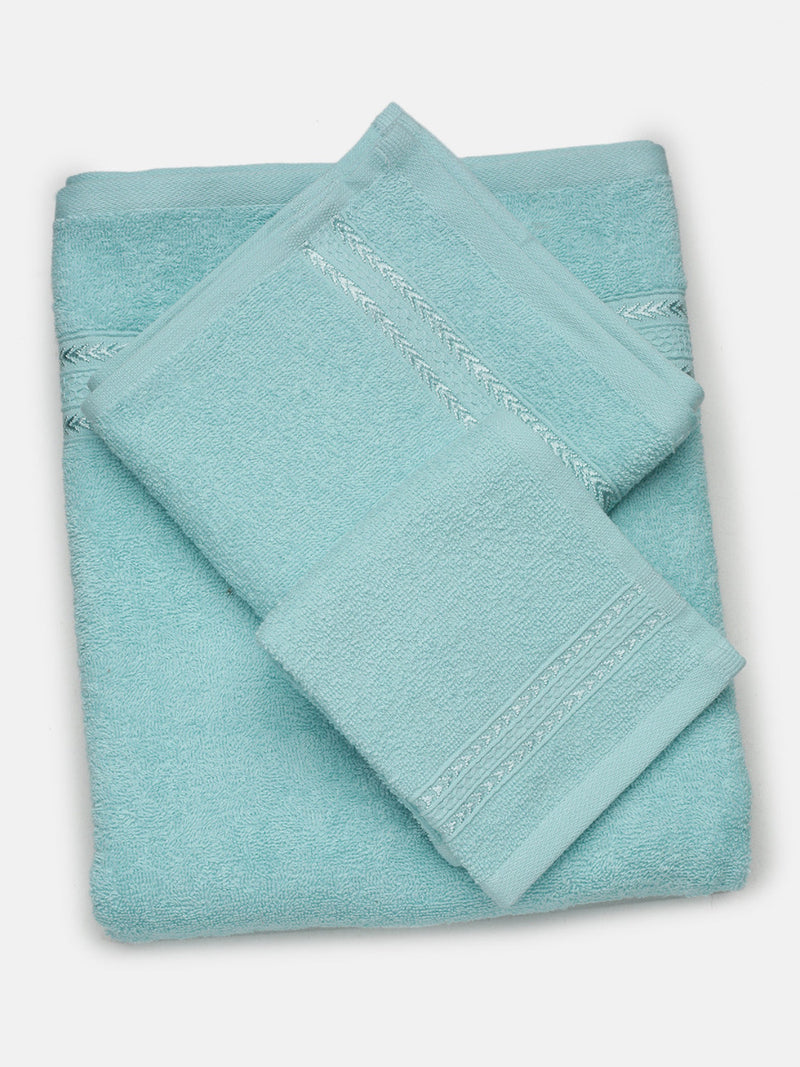 Premium Soft & Absorbent Light Blue Terry Hand Towel, Face Towel & Bath Towel 3 in 1 Combo