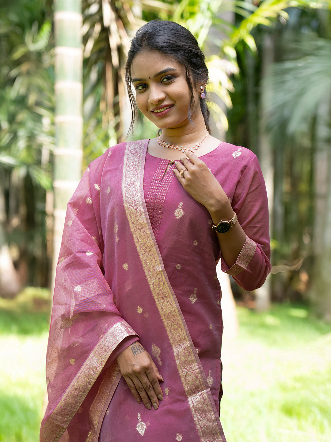 Women Dark Pink Cotton Kurti Set EKS109