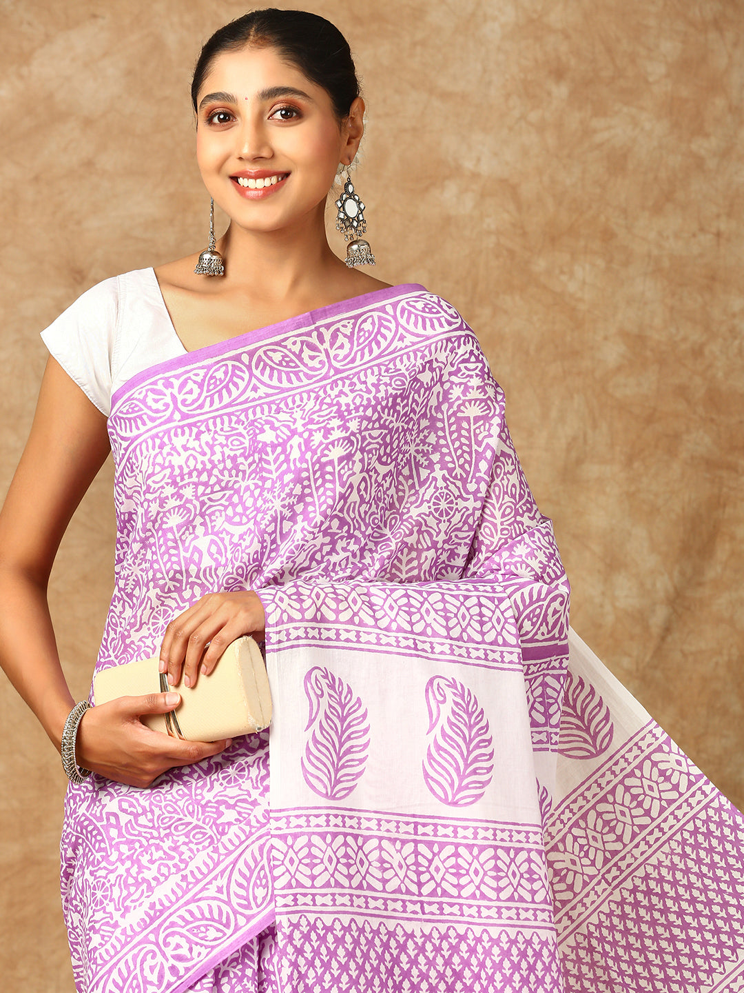 Women Premium Cotton Saree Lavender PCS130