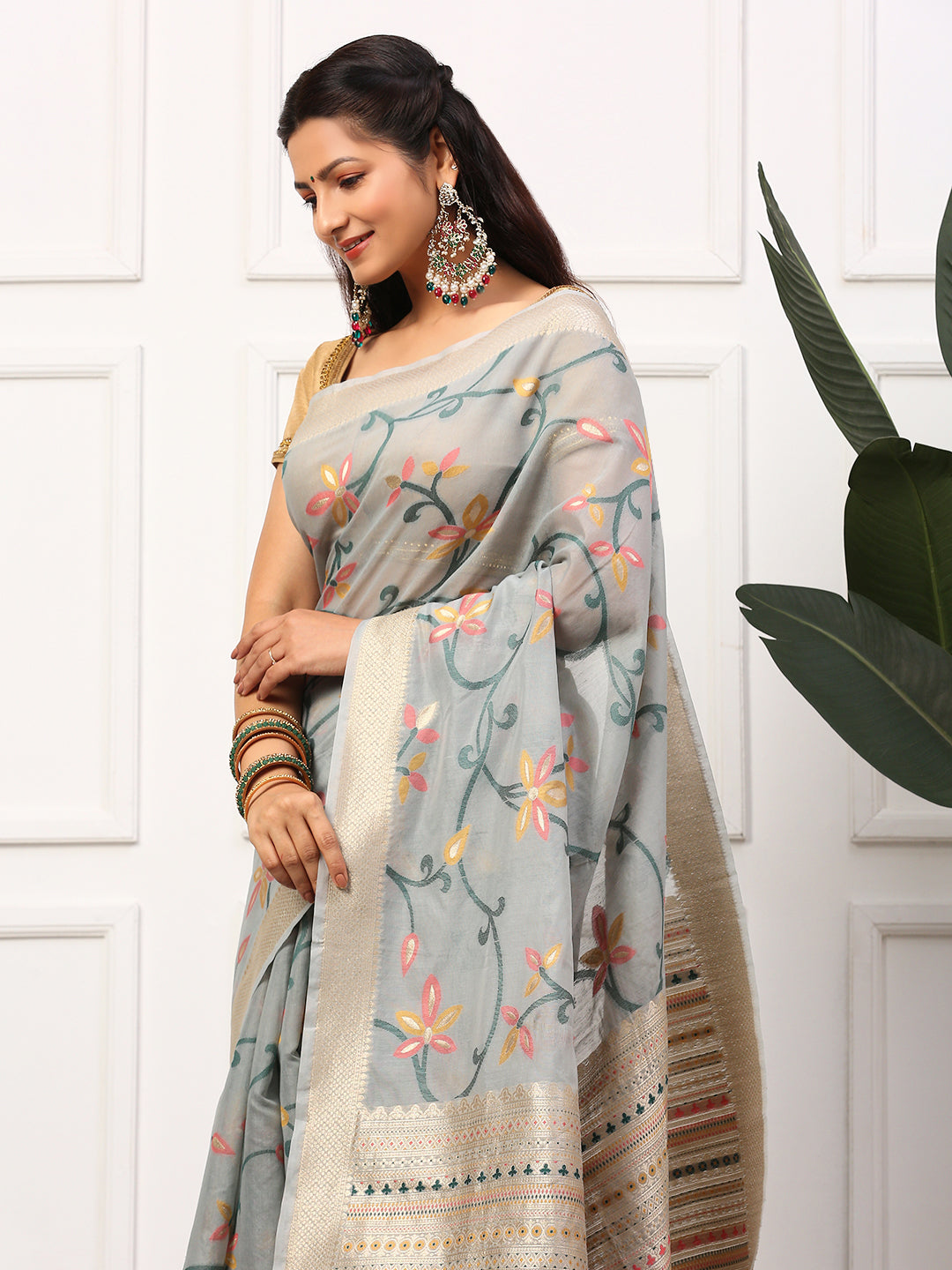 Women Semi Silk Saree Grey SS244