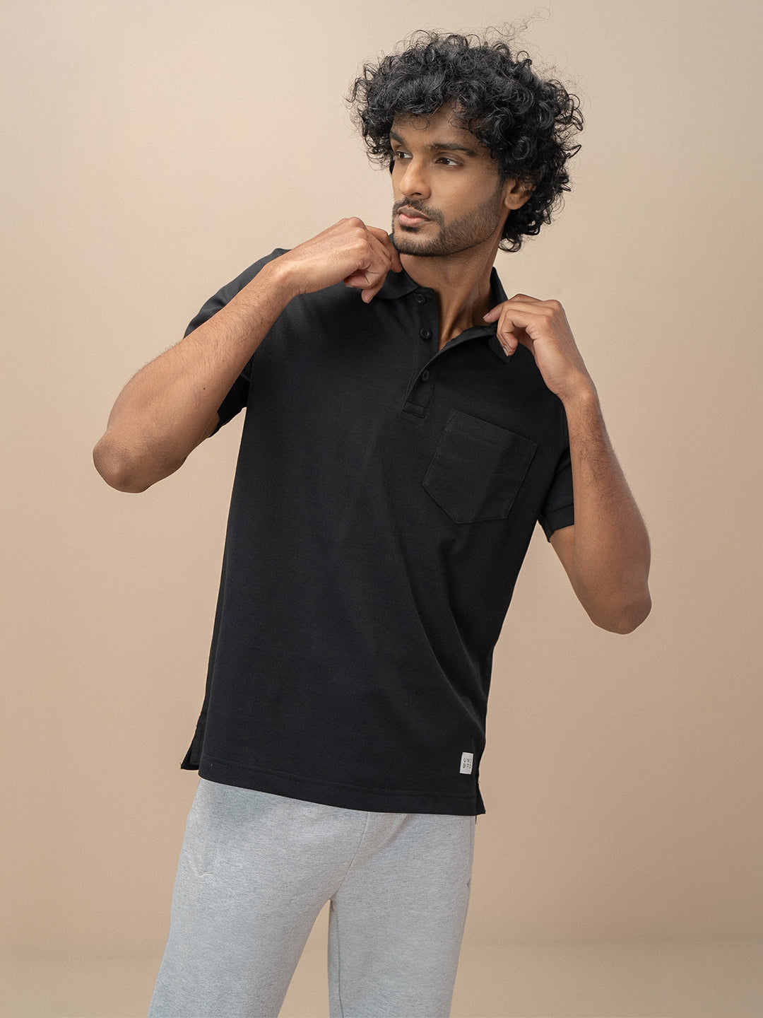 Men Combed Cotton Rich Smart Fit Oxford Polo T-Shirt Black OP2