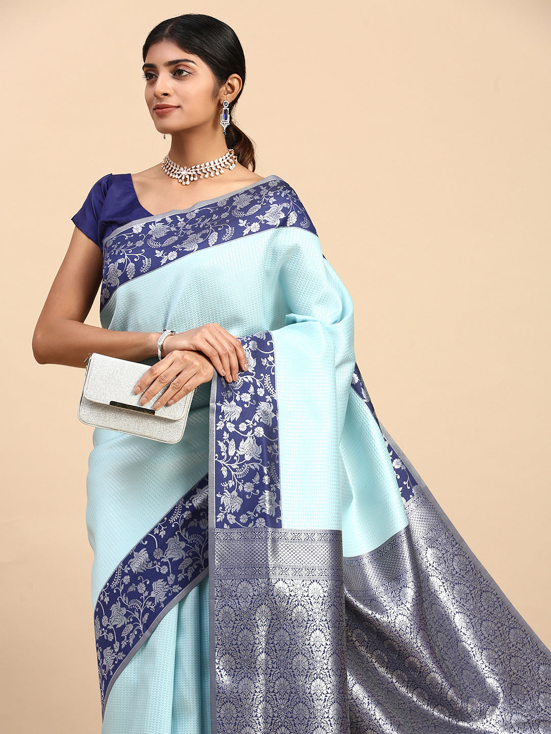 Women Semi Silk Saree Blue SS281