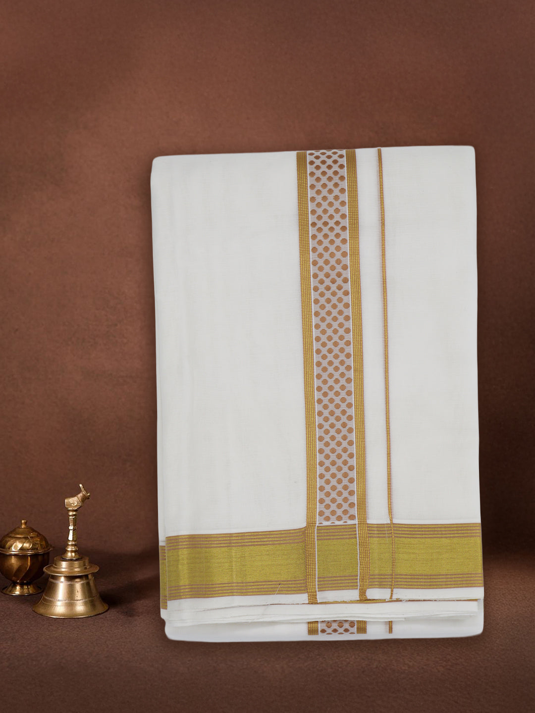 Men Premium Handloom White Dhoti with Fancy Border HLM78