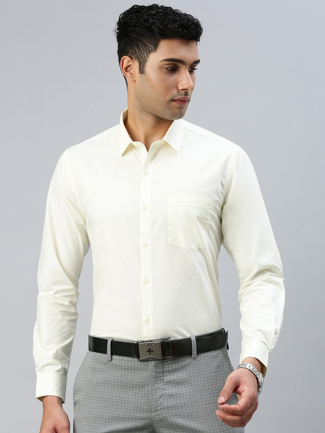 Men Cotton Cream Shirt Mangalyam