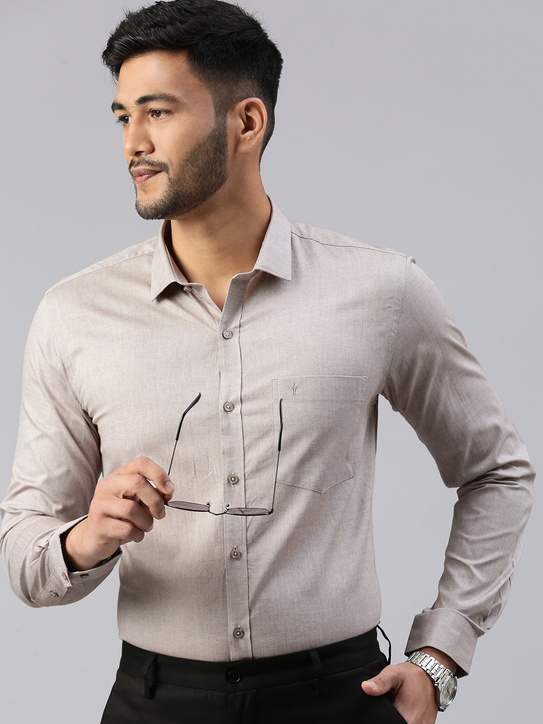 Men 100% Cotton Smart Fit Shirt Light Grey CL6 GD5