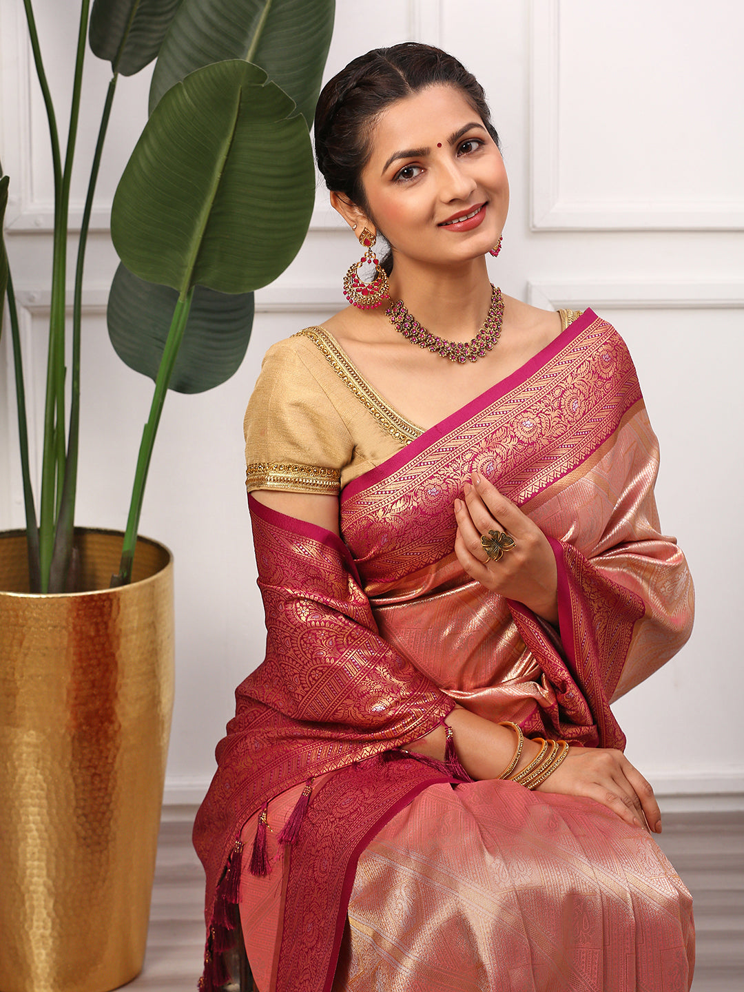 Womens Semi Silk Saree Pink SS263