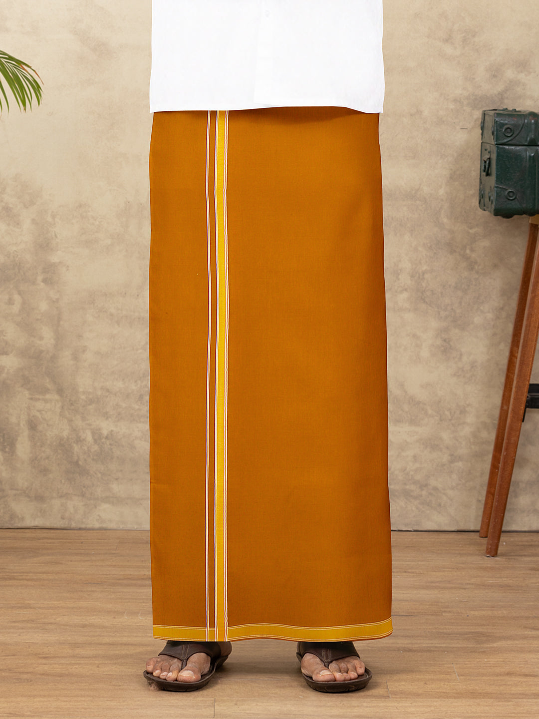 Men Cotton Blend Single Layer Kaavi Dhoti with Fancy Border Enchant Colour 1 EC02