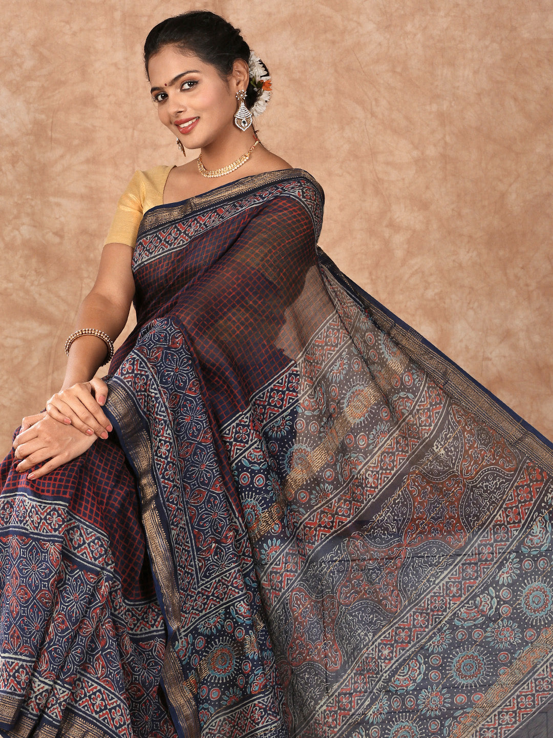 Women Semi Silk Saree Navy SS195