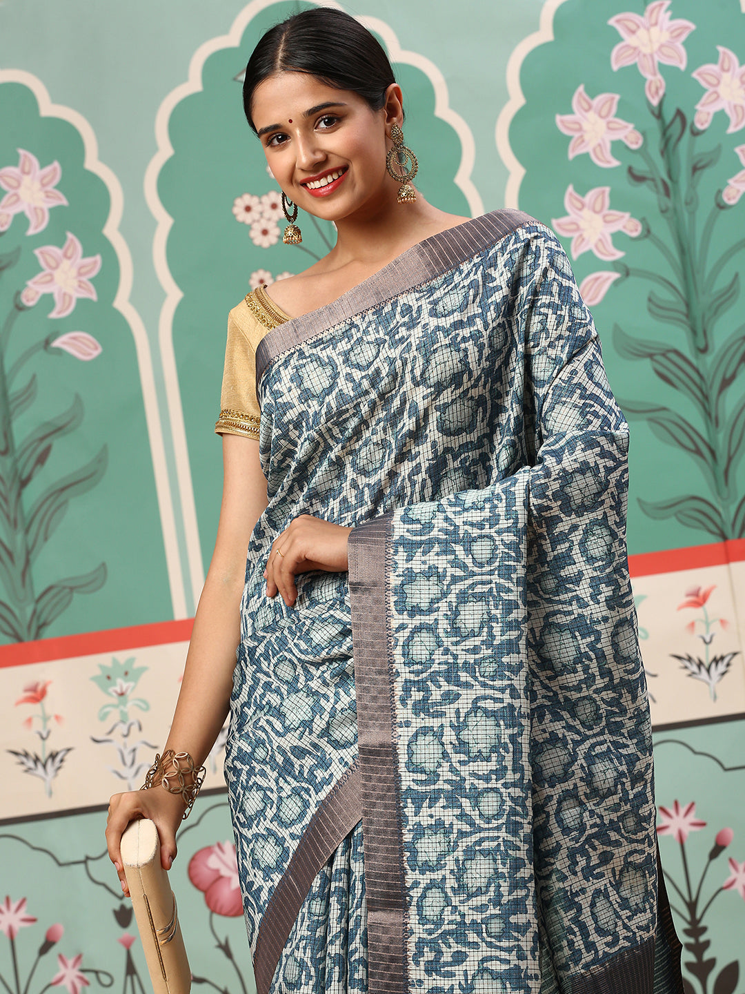 Womens Semi Tussar Saree Blue ST136