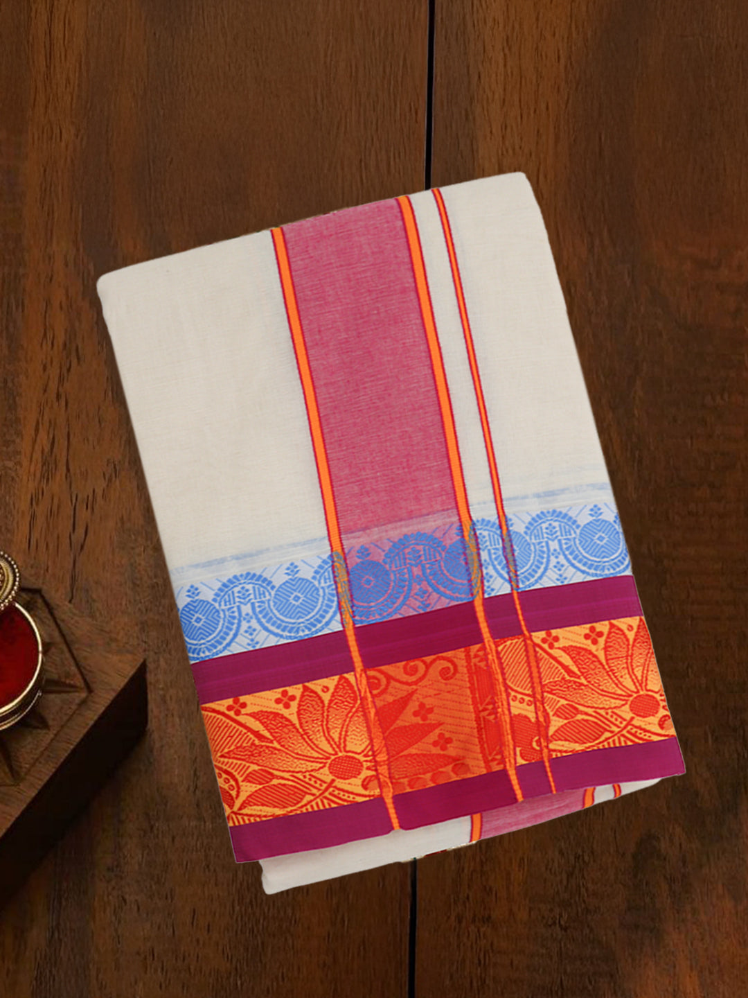 Men Kora Cotton Fancy Jari Border Panchakacham with Angavasthram (9+5) Fancy Pet Kora FPK01