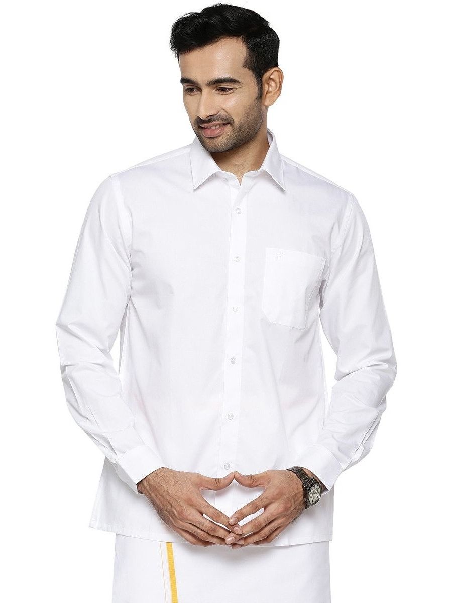 Mens 100% Cotton Half & Full Sleeves White Shirt Classic Cotton