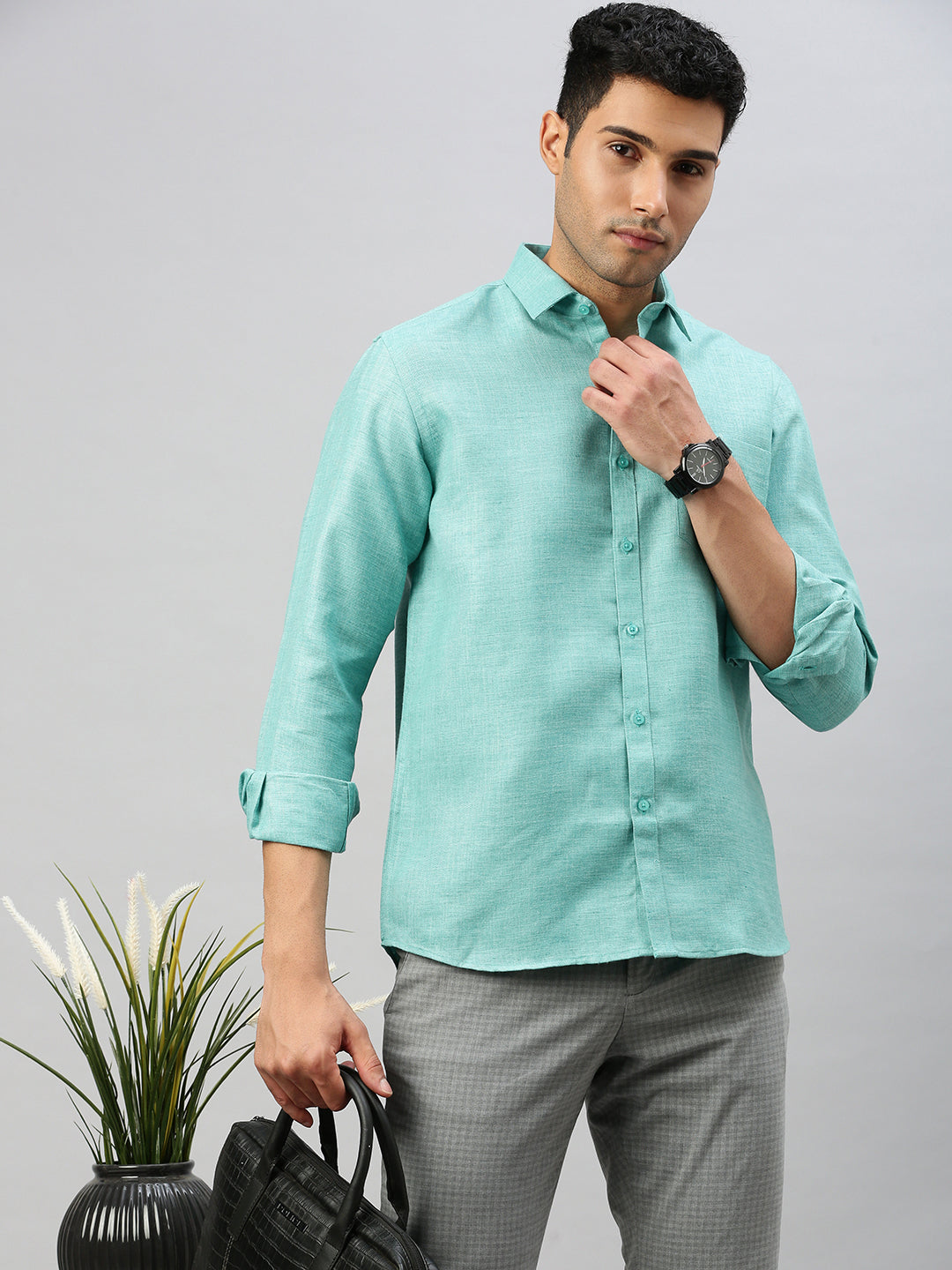 Mens Cotton Rich Shirt Green T7 CG14