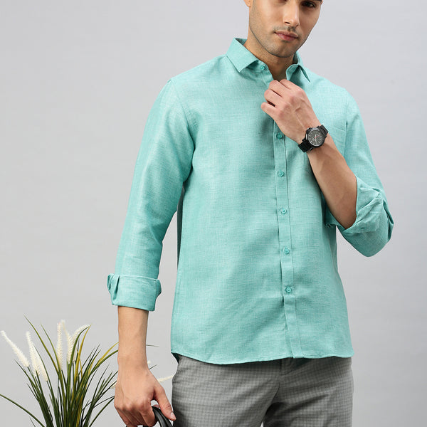 Men Cotton Blend Shirt Green T7 CG141