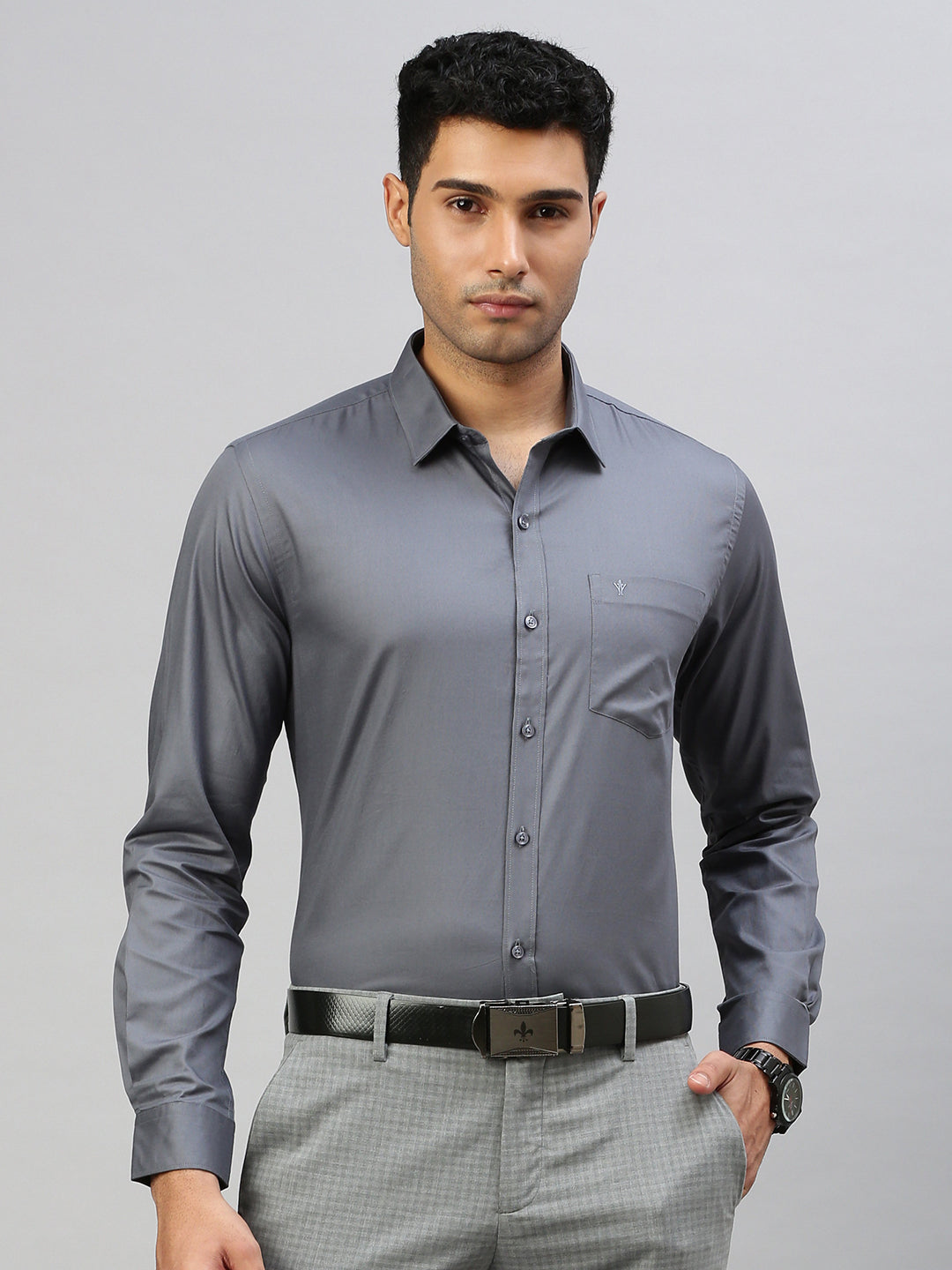 Mens Formal Shirt Grey T37 (TW5)