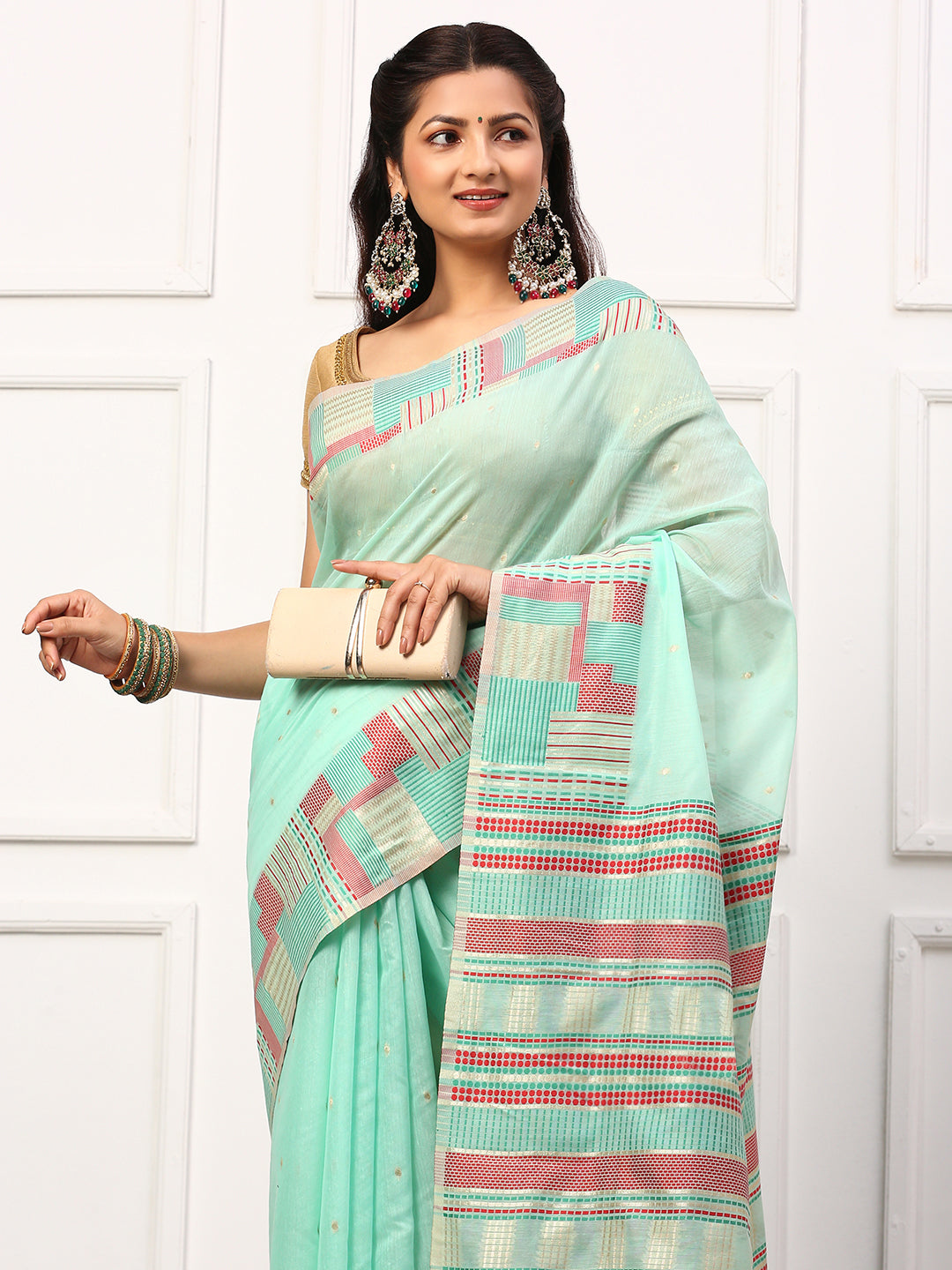 Womens Semi Silk Saree Green SS246