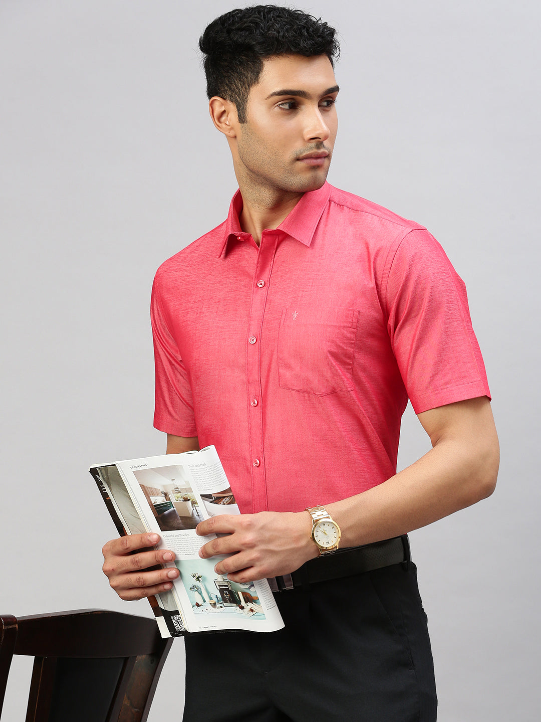 Men Cotton Blend Shirt Reddish Pink T46 TV2