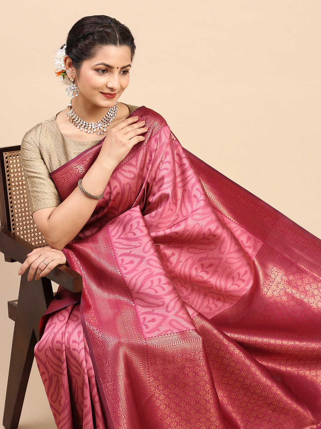 Womens Semi Silk Saree Pink SS256