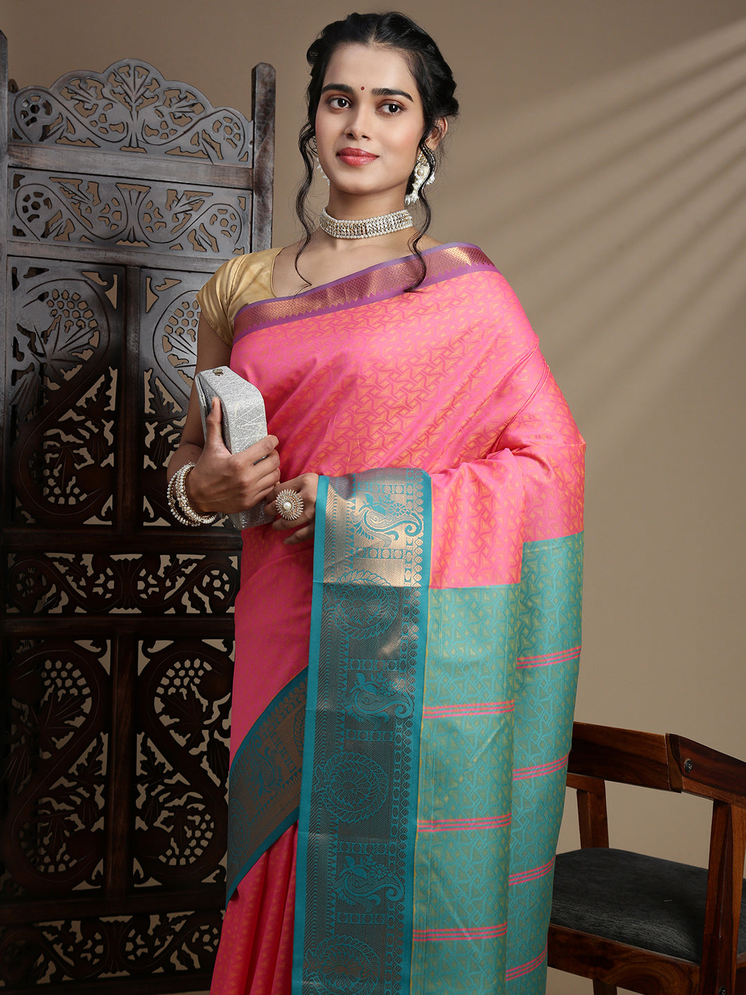 Couple Combo Shirt & Dhoti Set with Saree Pink ASS118