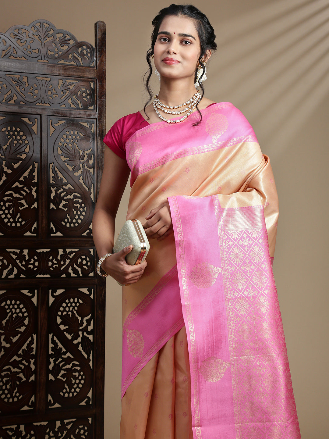 Women Light Orange Art Silk Saree ASS111