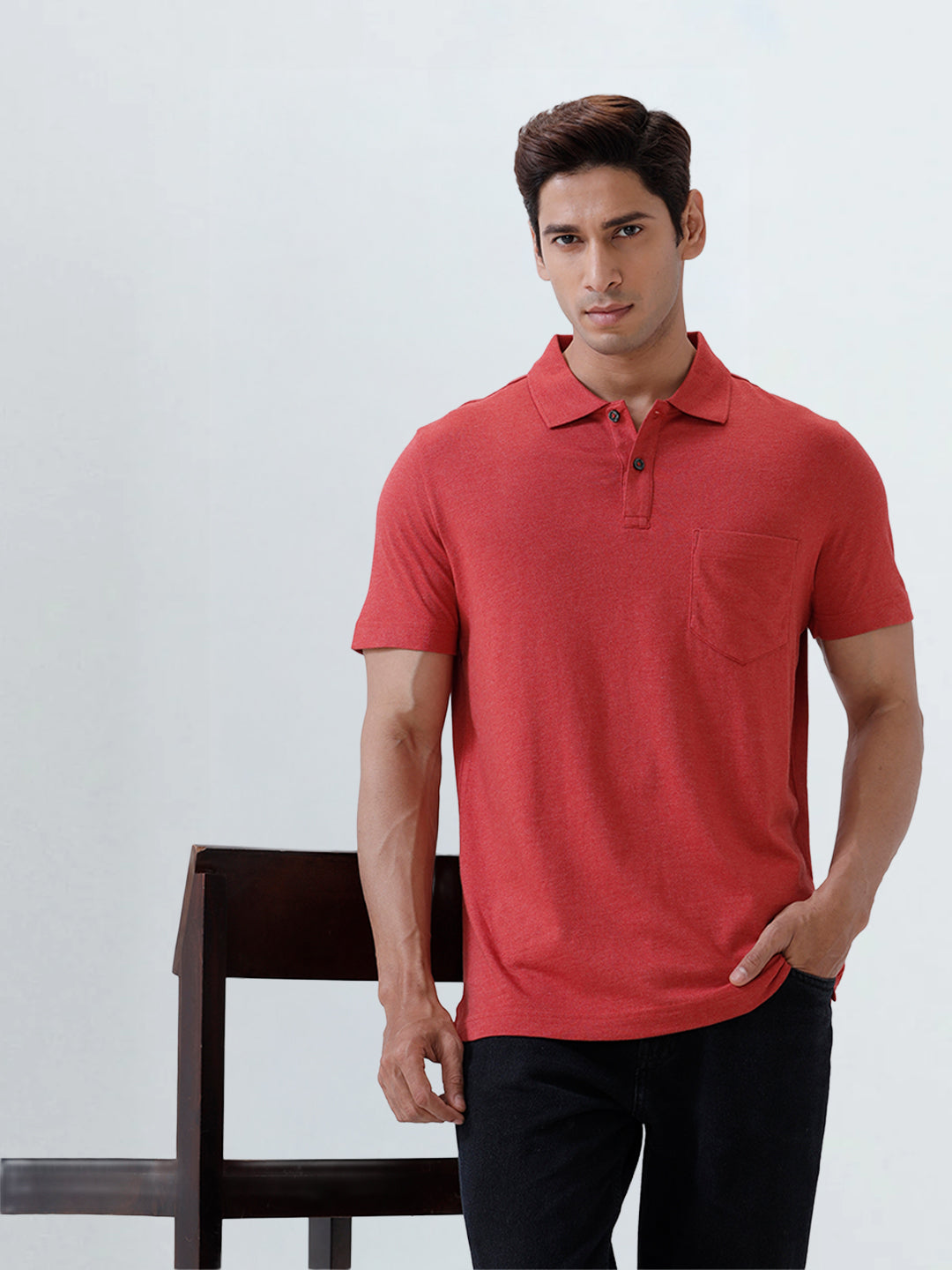 Men TENCEL™ Modal Fibers with Micro technology Polo T-Shirt Heather Red EMP3