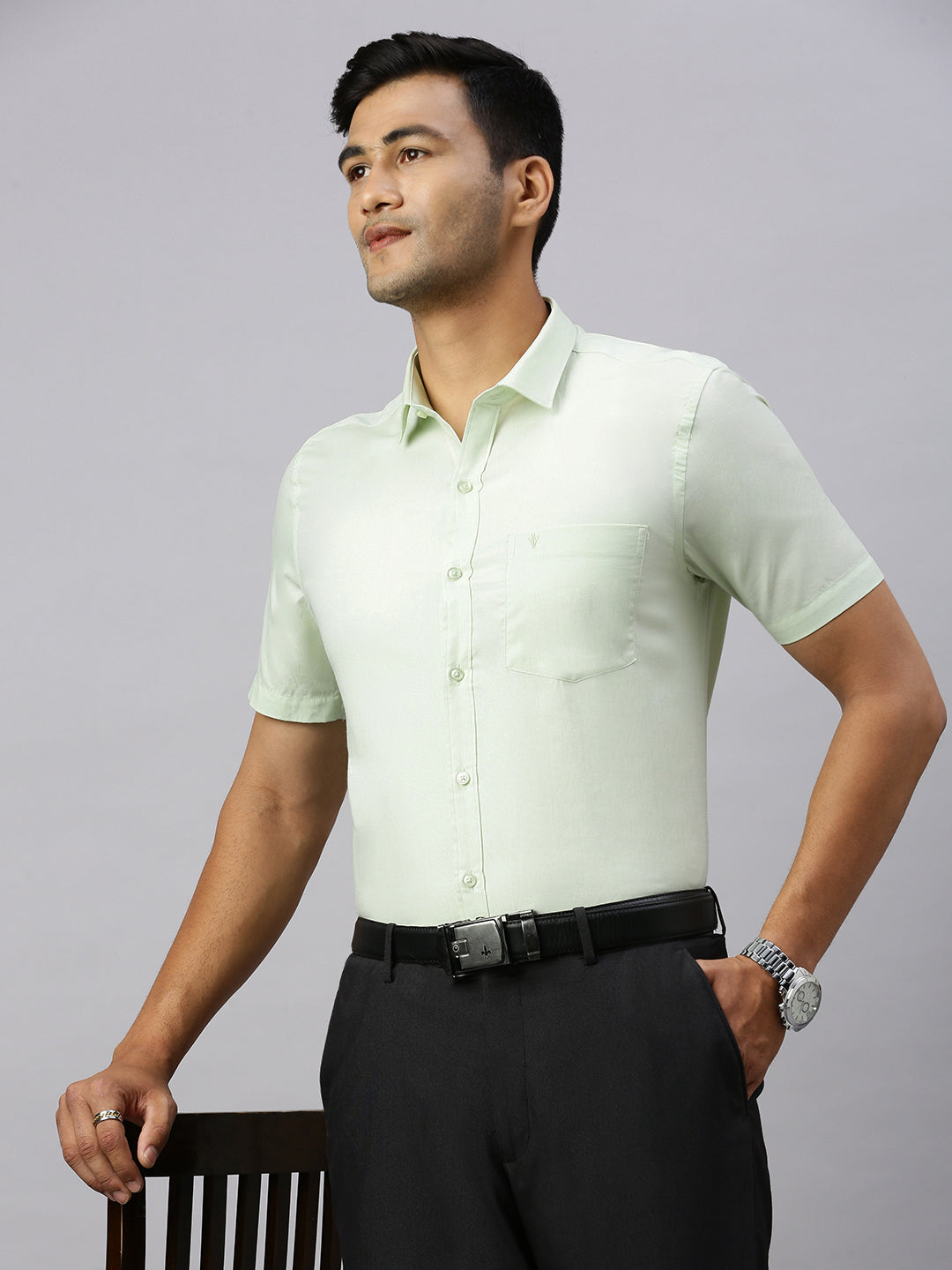 Mens Half Sleeve Smart Fit Pale Green Classic Shirt