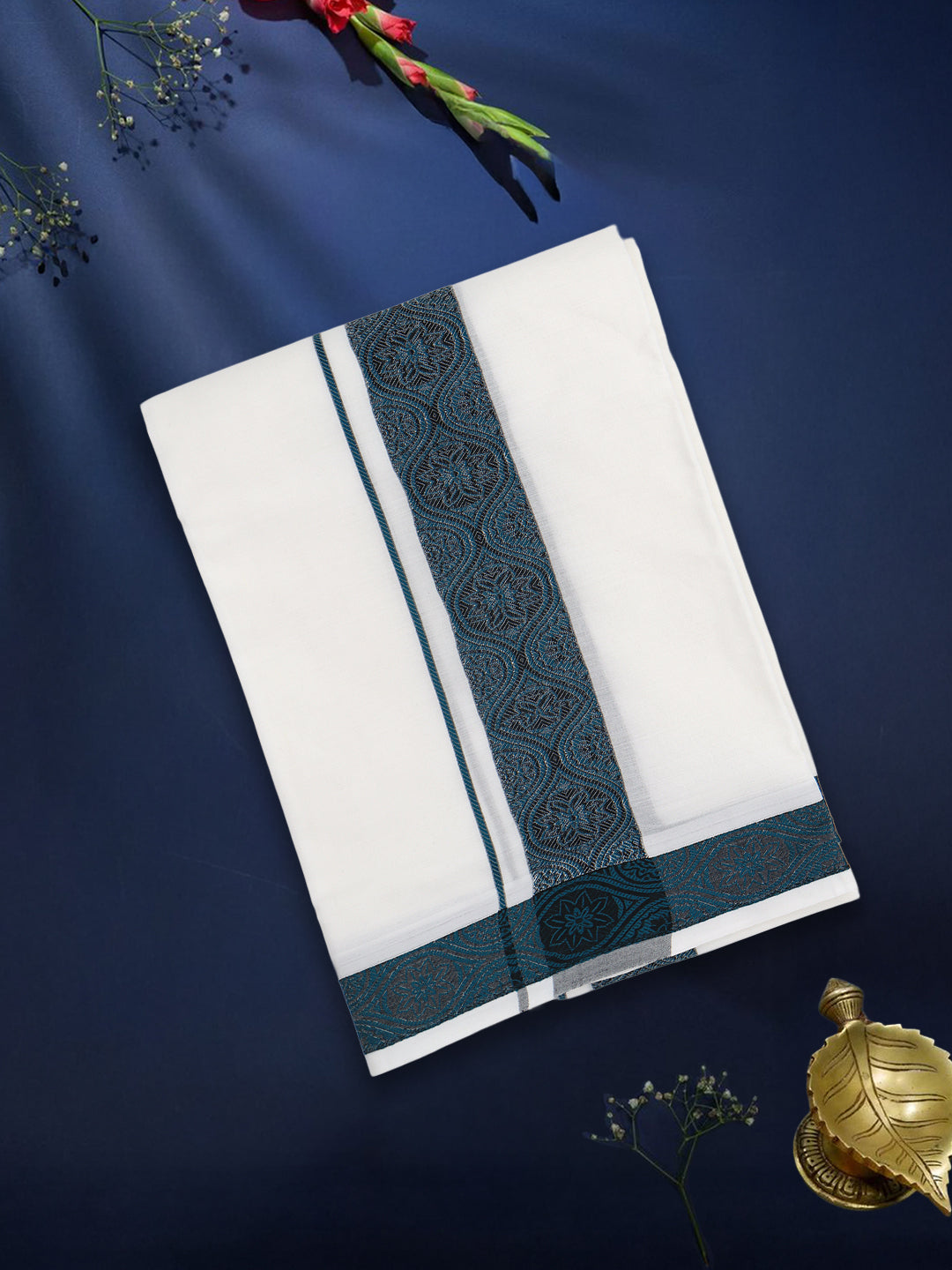 Men Premium Cotton Double Layer White Dhoti with Fancy Border Luxury Club LC22