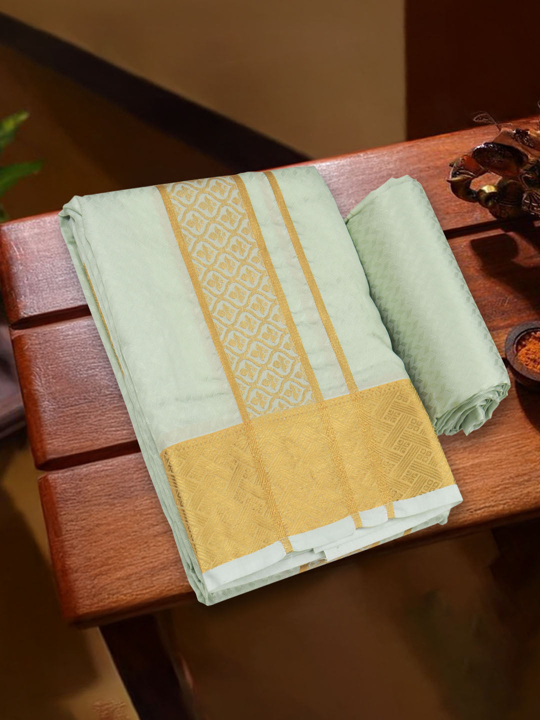 Men Art Silk Dhoti & Shirting Set Green Mangalakara 140k (2 in 1) M34