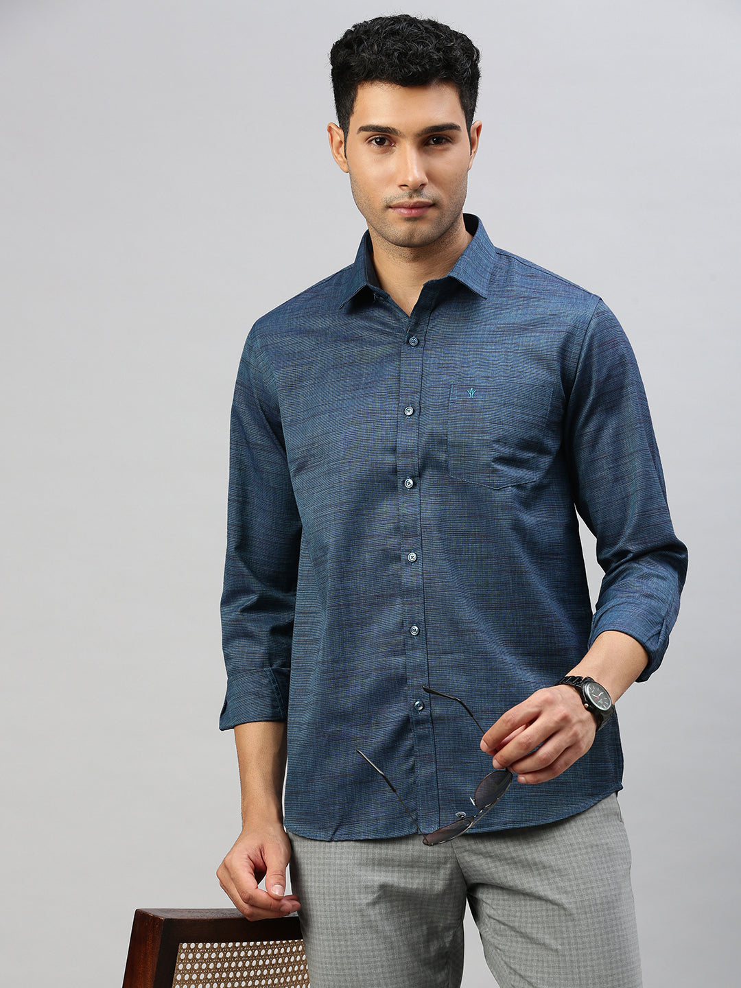 Mens Cotton Blend Shirt Navy T33 TI5