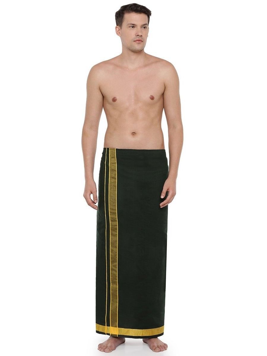 Men Color Dhoti with Fancy Border Colour Diamond Dhoti Dark Green