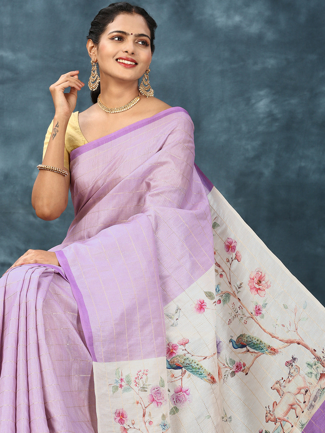 Women Semi Tussar Saree Purple ST163