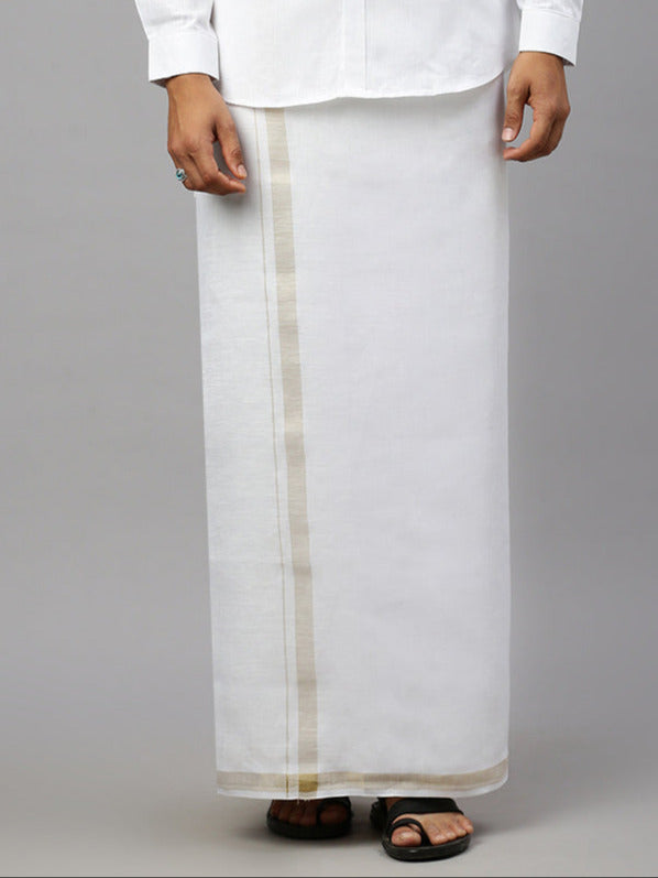 Men Pure Linen Fancy Border Double Layer Dhoti Cream