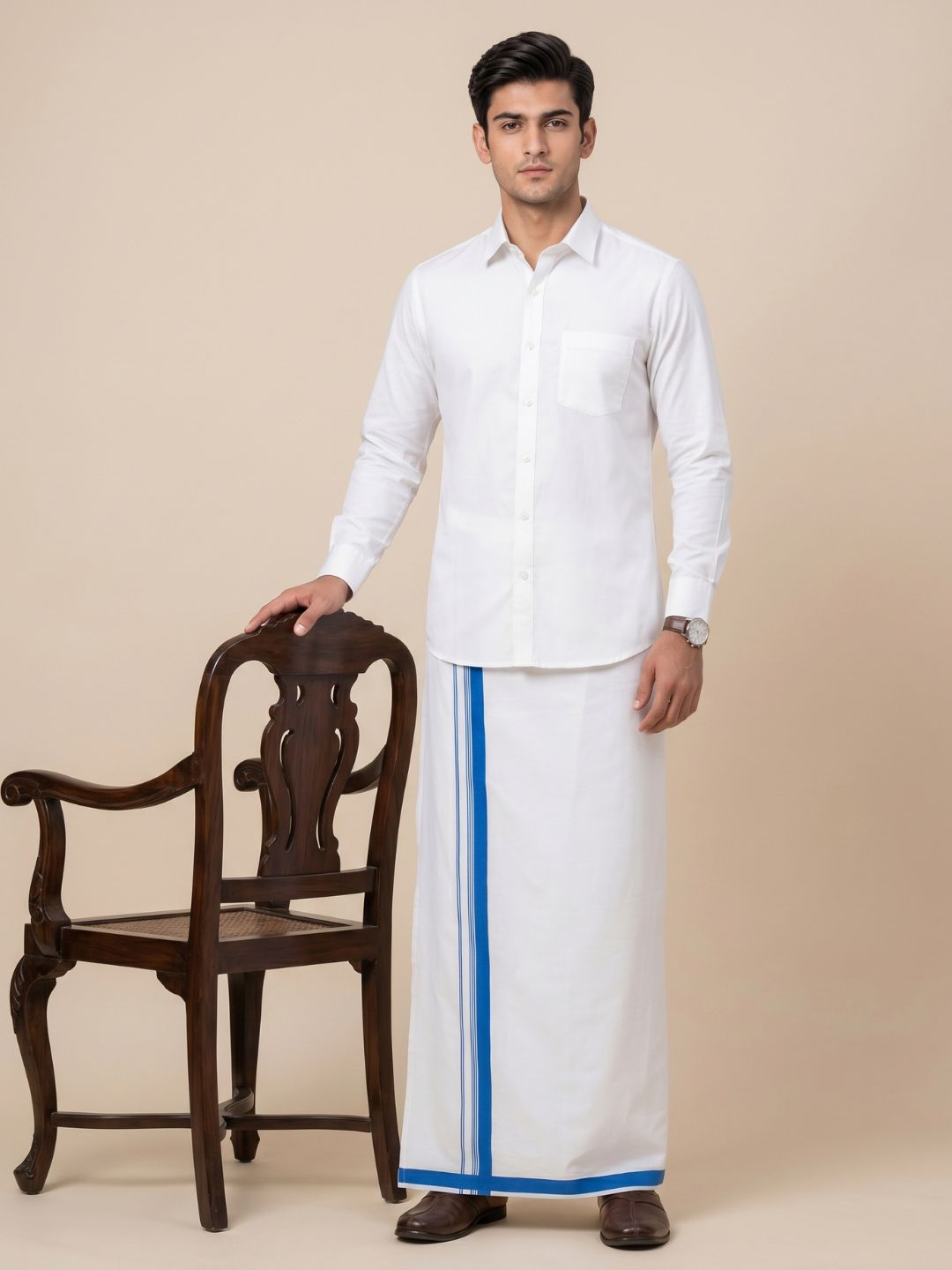 Men 100% Cotton Single Layer Small Border Dhoti Grand Rich GR01
