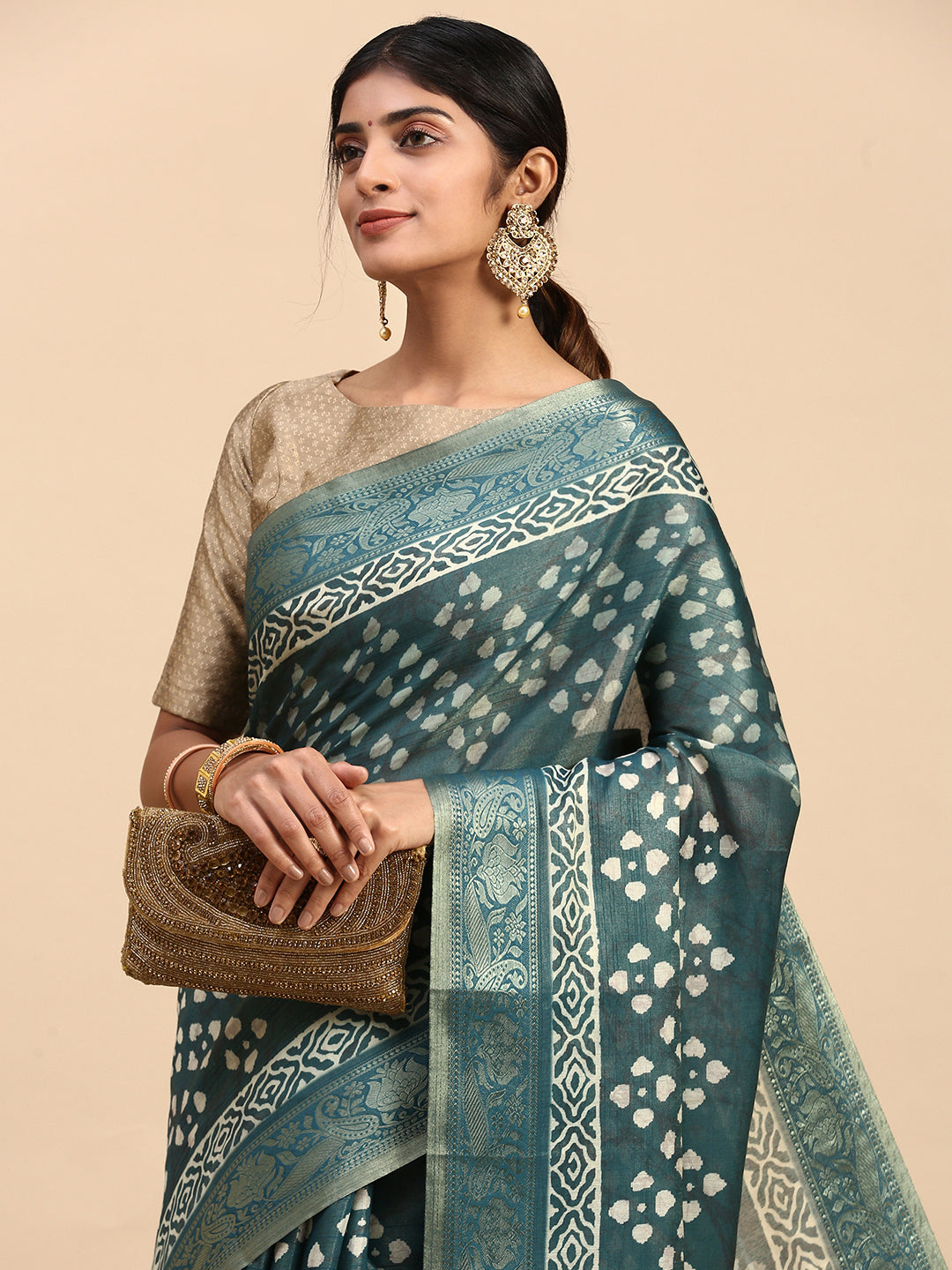 Women Semi Silk Tissue Weaving Saree Green SS283