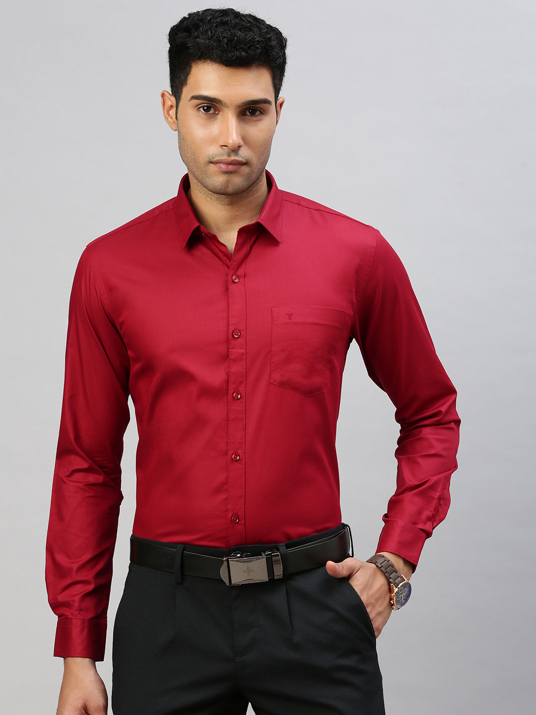 Men 100% Cotton Shirt Red TW4