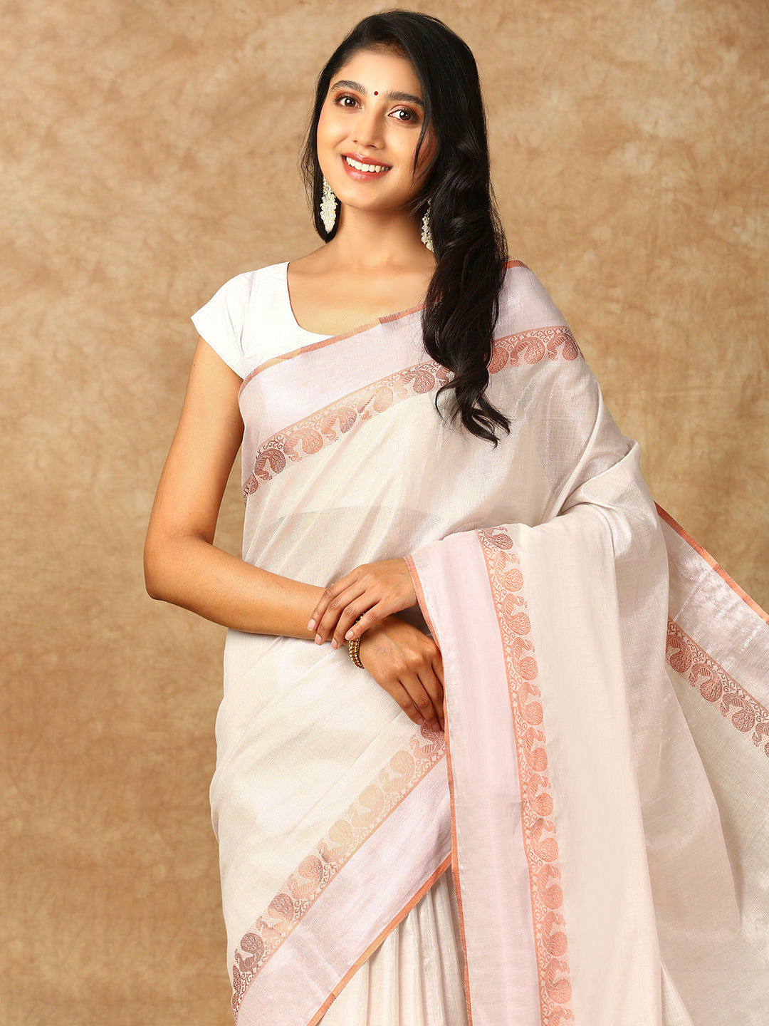 Women Kerala Tissue Saree Copper Jari KS133