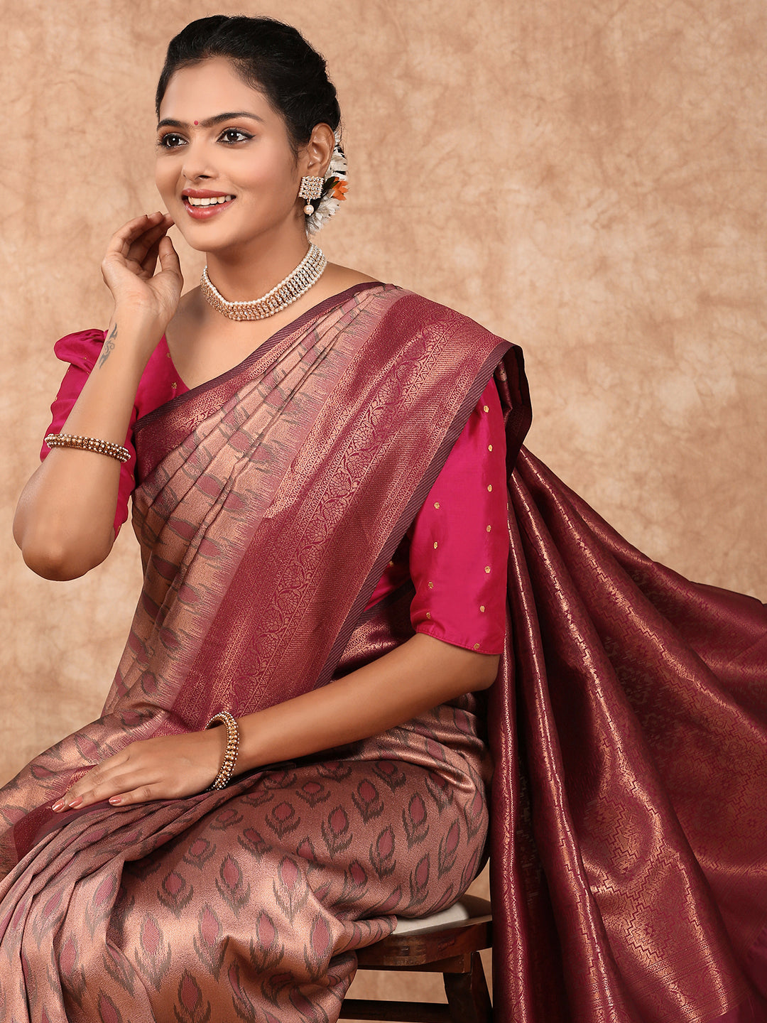 Women Semi Silk Saree Pink SS165