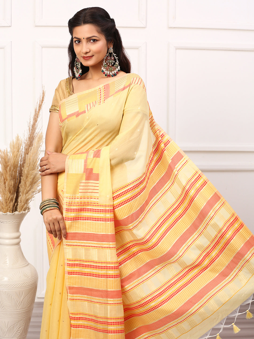 Women Semi Silk Saree Yellow SS242