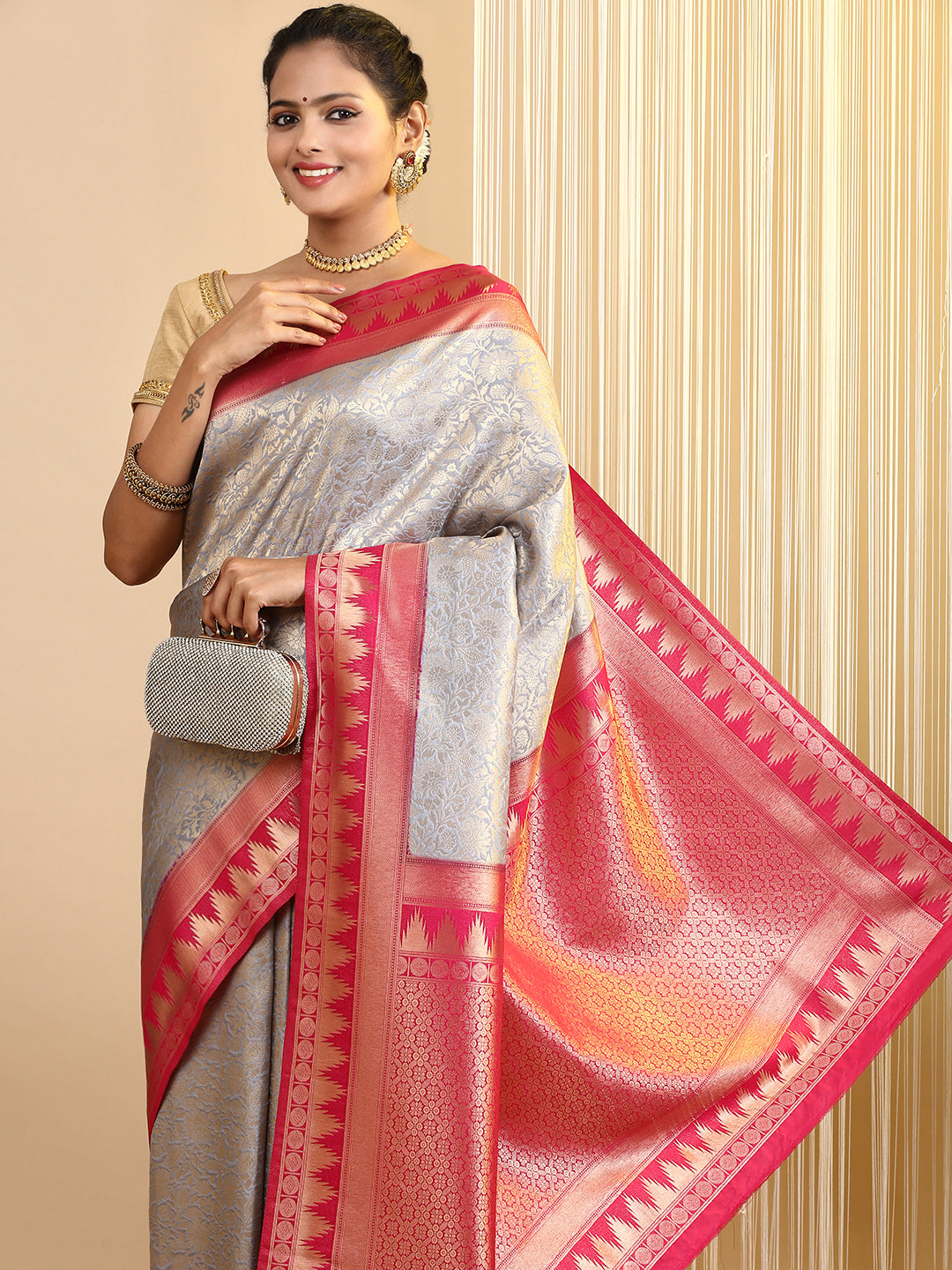 Women Semi Silk Saree Grey SS206