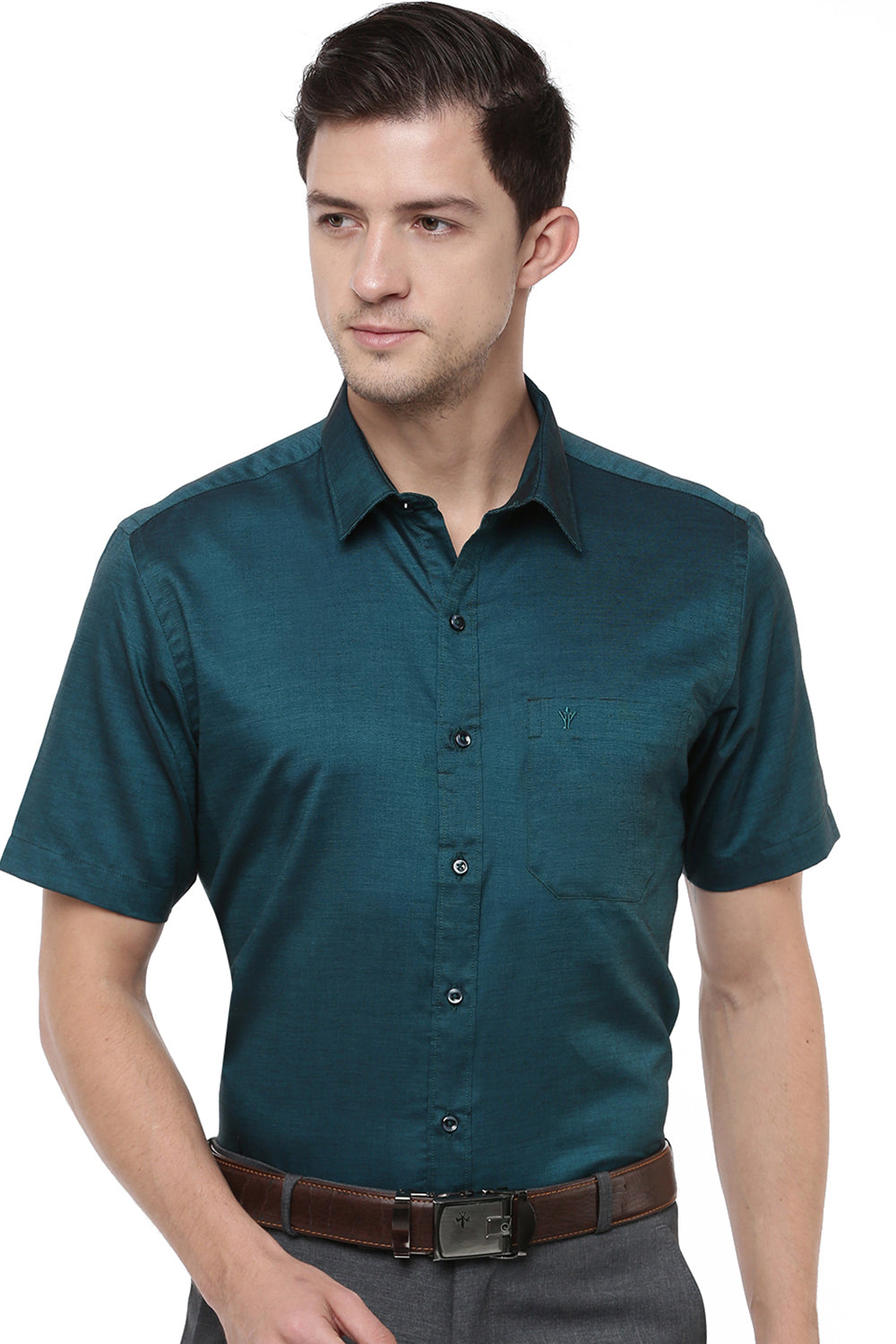 Men Premium Cotton Half Sleeves Shirt Cyan EL GP7