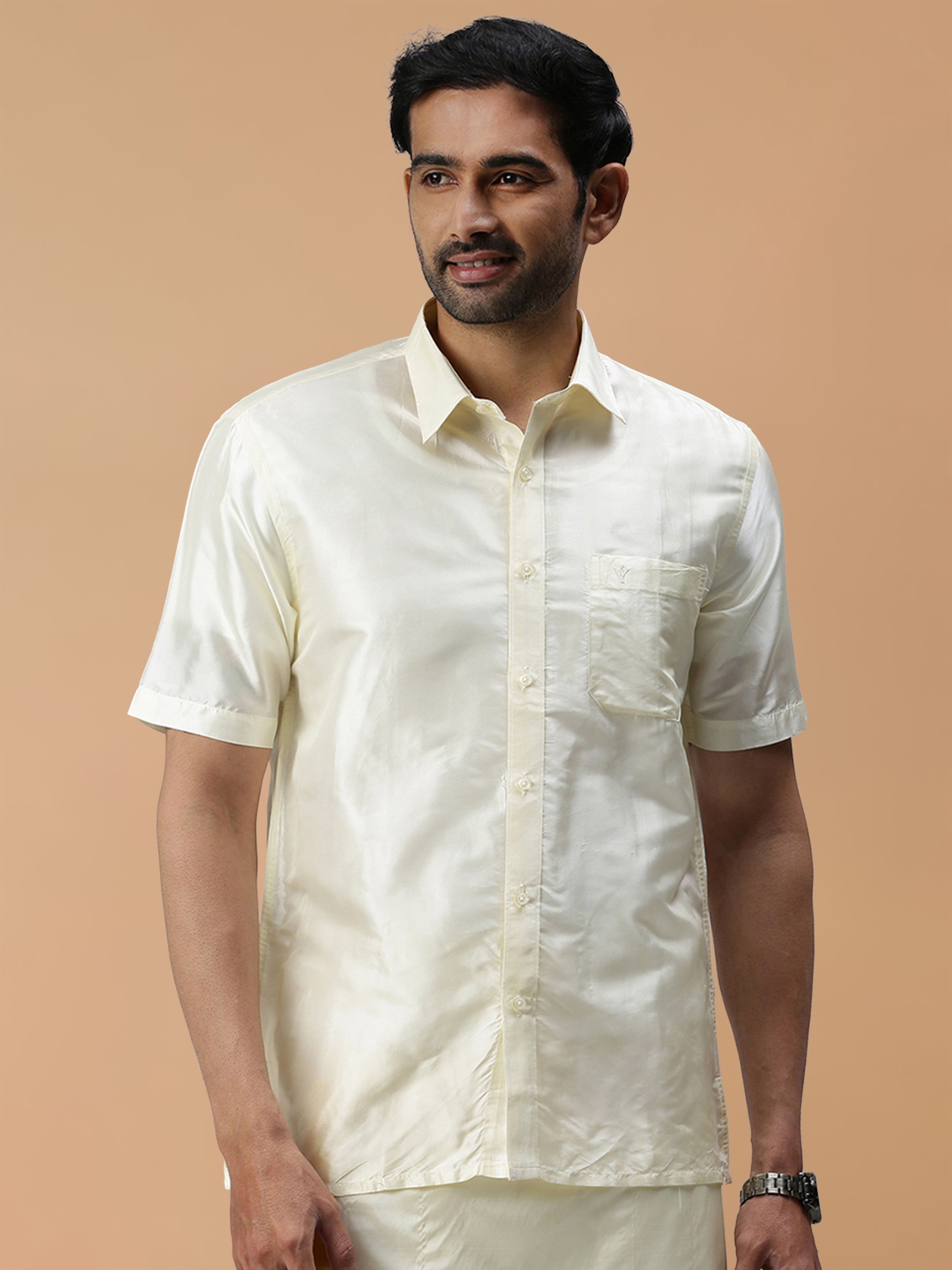 Silk Mixed Cream Regular Fit Shirt
