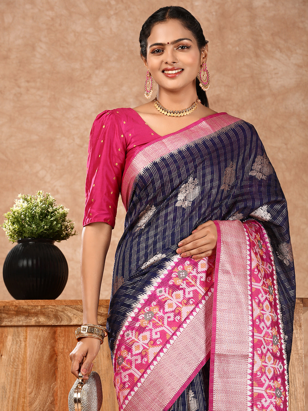 Women Semi Raw Silk Weaving Saree Blue SRS92